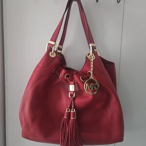 Michael Kors Red Leather Tote Bag